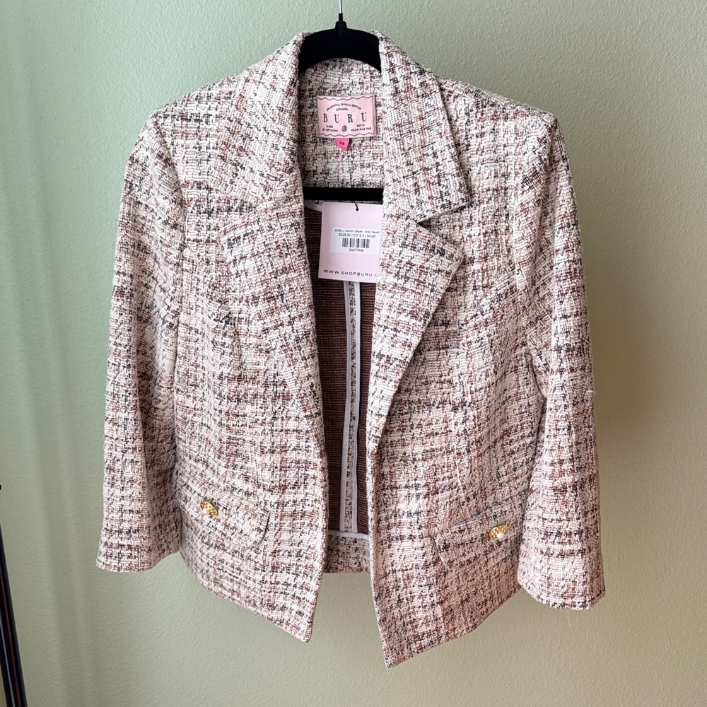 Buru Women's Tweed Blazer in Cream and Brown